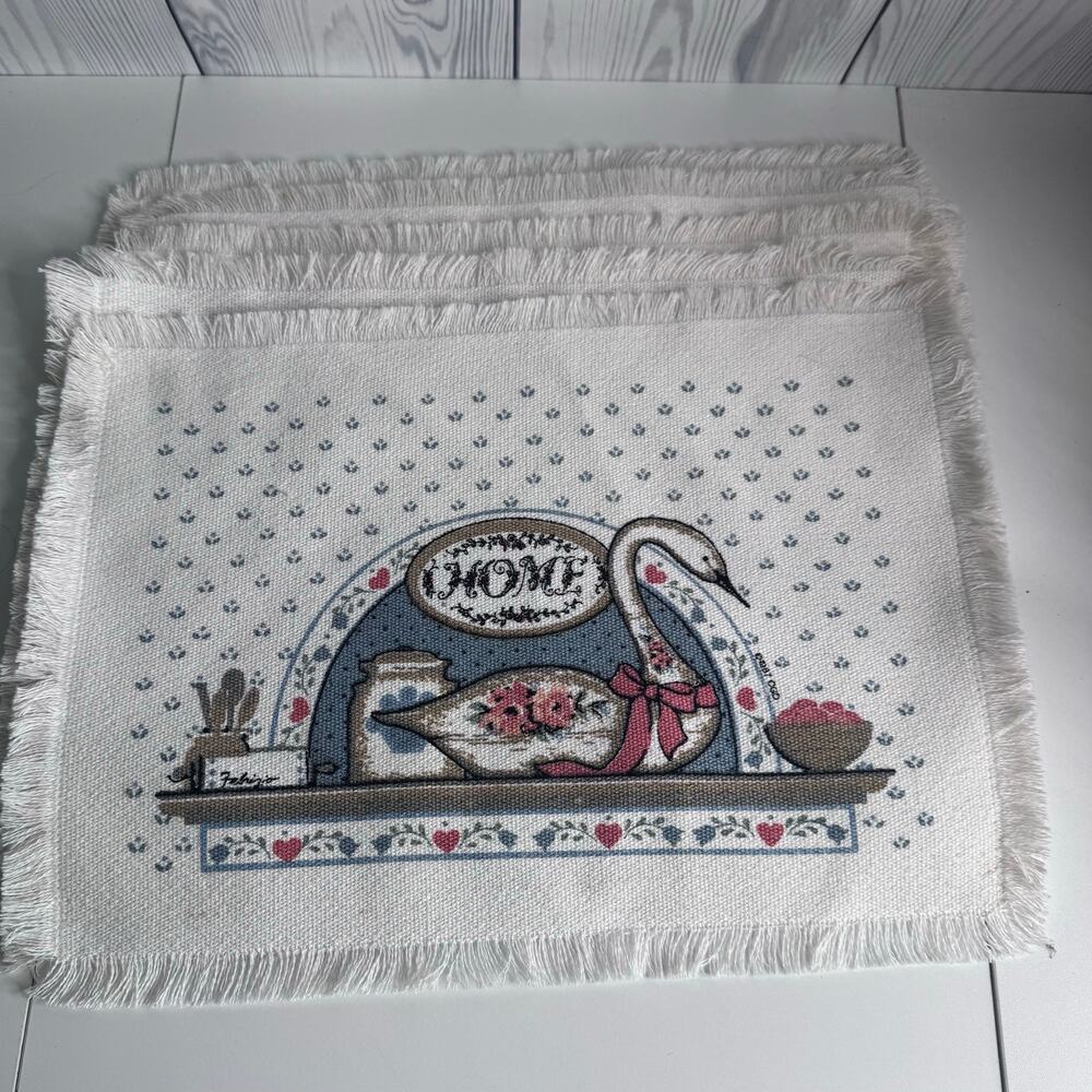 Vintage Goose 1987 Set of 4 Placemats Woven  Cottage Core Country USA